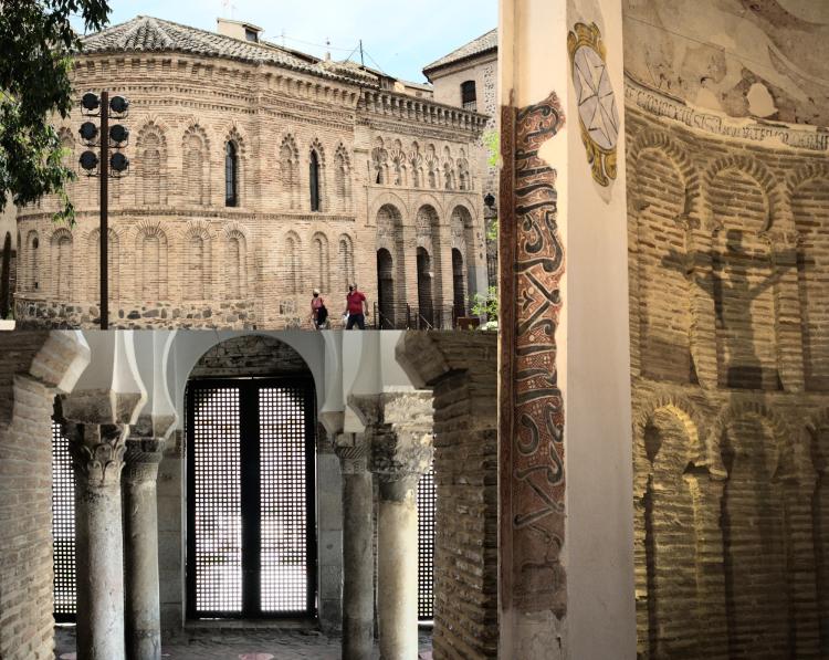 Vista a la mezquita del Cristo de la Luz desde el jardín al lado de ella. Fragmentos del interior de esta antigua mezquita.