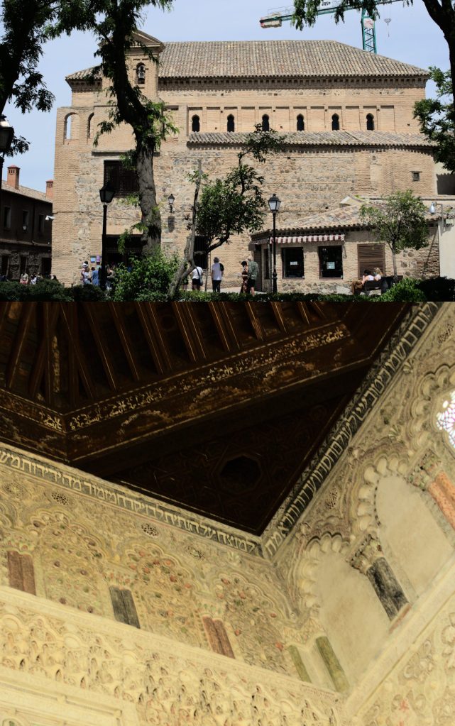 Внешний вид синагоги Трансито и фрагмент её внутреннего убранства (включая надписи на древнееврейском языке).