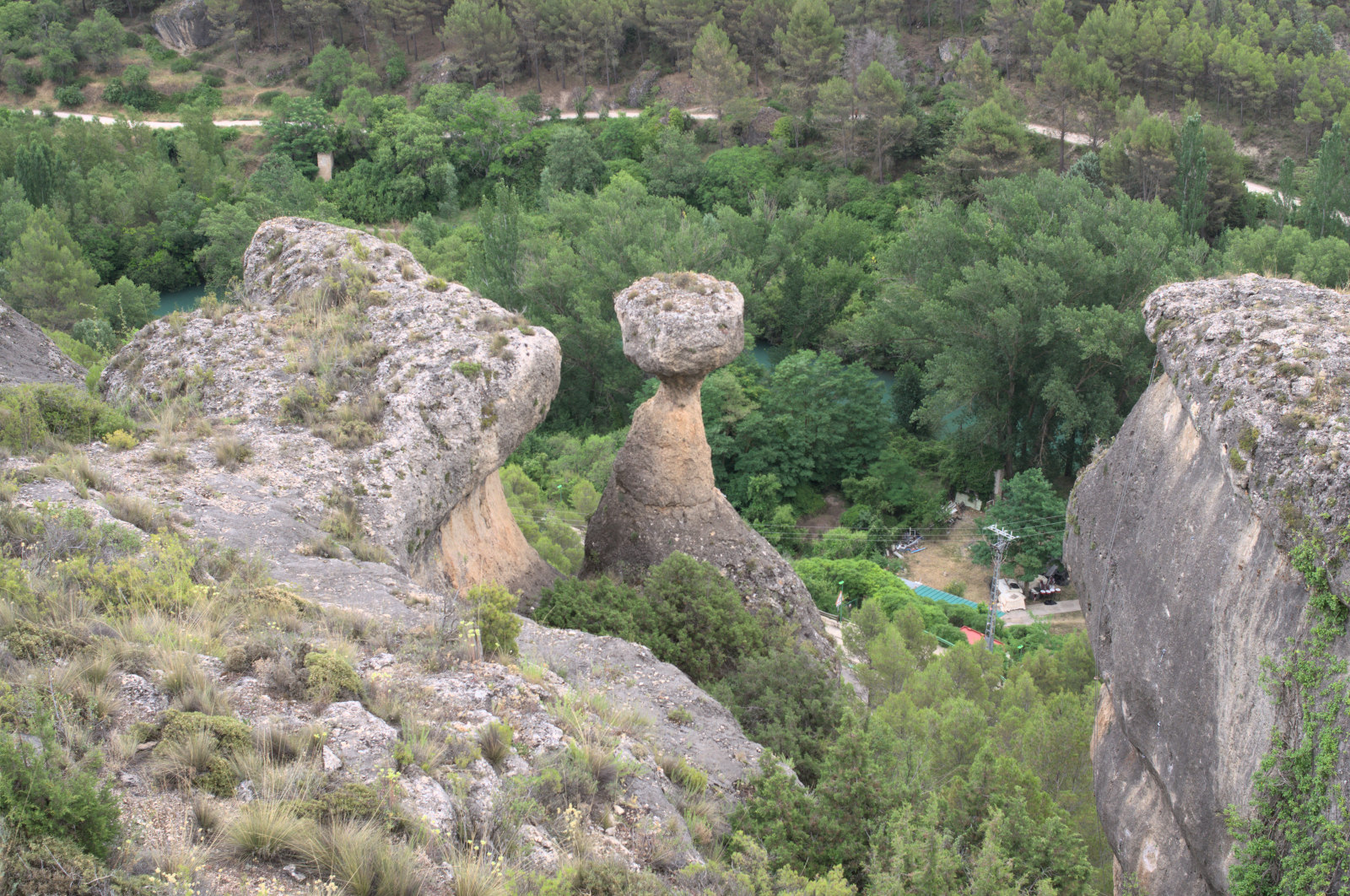Скала в форме гриба, между деревьев внизу едва видна река