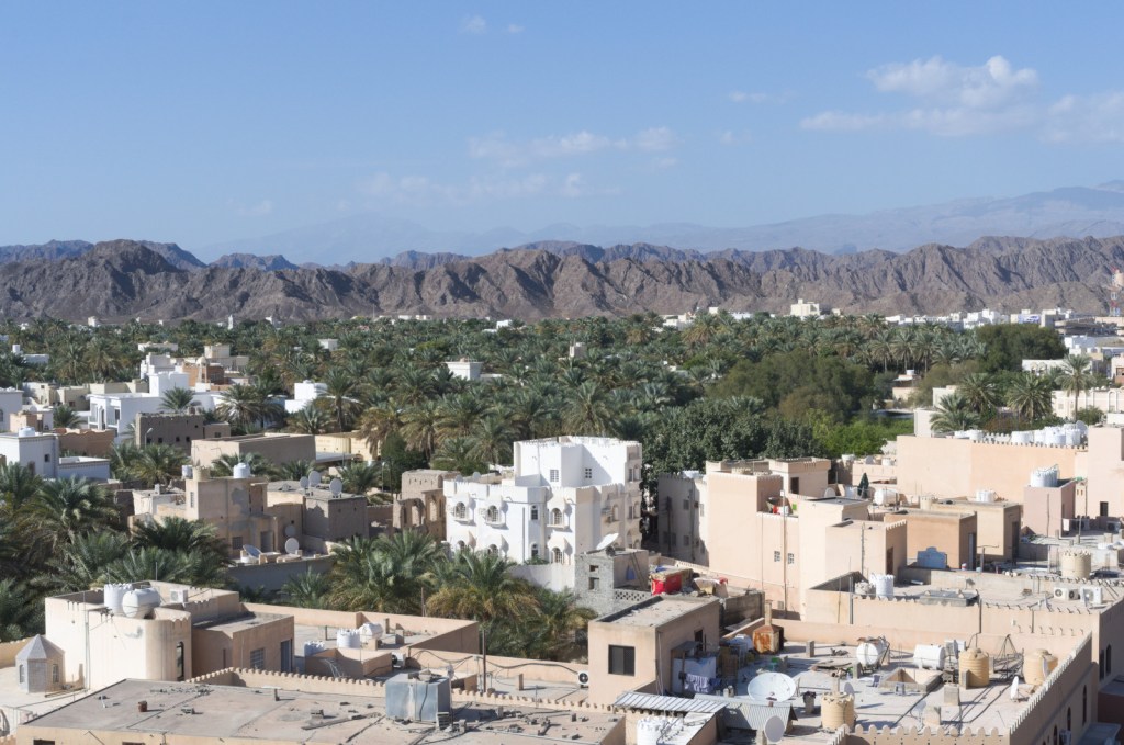 Дома, пальмы, горы