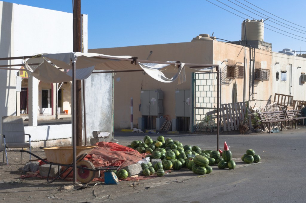 Арбузы, сваленные под навесом